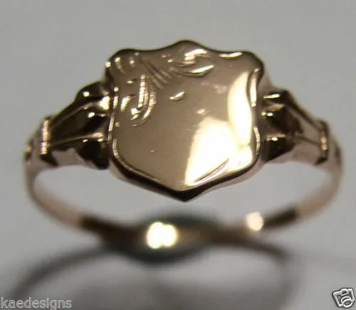 Size K, Kaedesigns New Childs Solid 9ct 9k Yellow, Rose or White Gold Shield Signet Ring