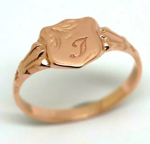 Size P, 9ct 9kt Yellow, Rose or White Gold Shield Signet Ring   Engraving of one initial