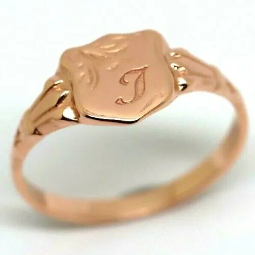 Size P, 9ct 9kt Yellow, Rose or White Gold Shield Signet Ring   Engraving of one initial