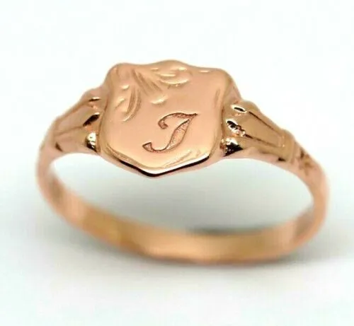 Size P, 9ct 9kt Yellow, Rose or White Gold Shield Signet Ring   Engraving of one initial