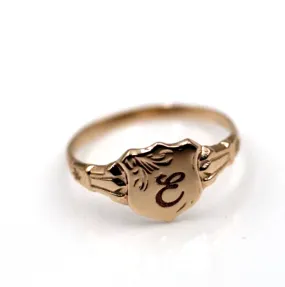 Size P, 9ct 9kt Yellow, Rose or White Gold Shield Signet Ring   Engraving of one initial