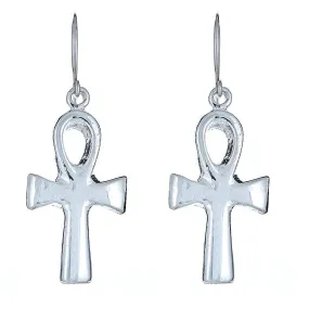 Smooth Ankh Cross .925 Sterling Silver Earrings