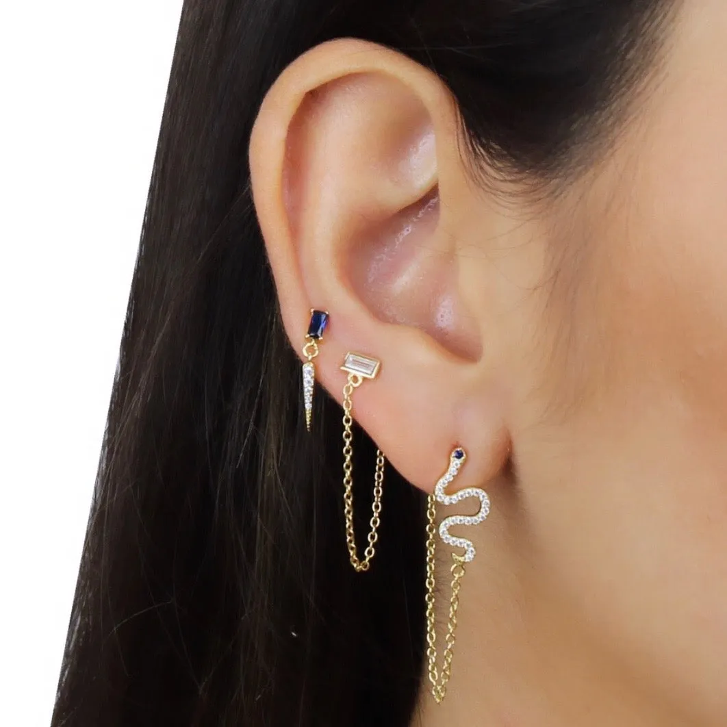 SQUARE CZ CHAIN EARRINGS
