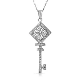 Square Wheel Key CZ .925 Sterling Silver Pendant