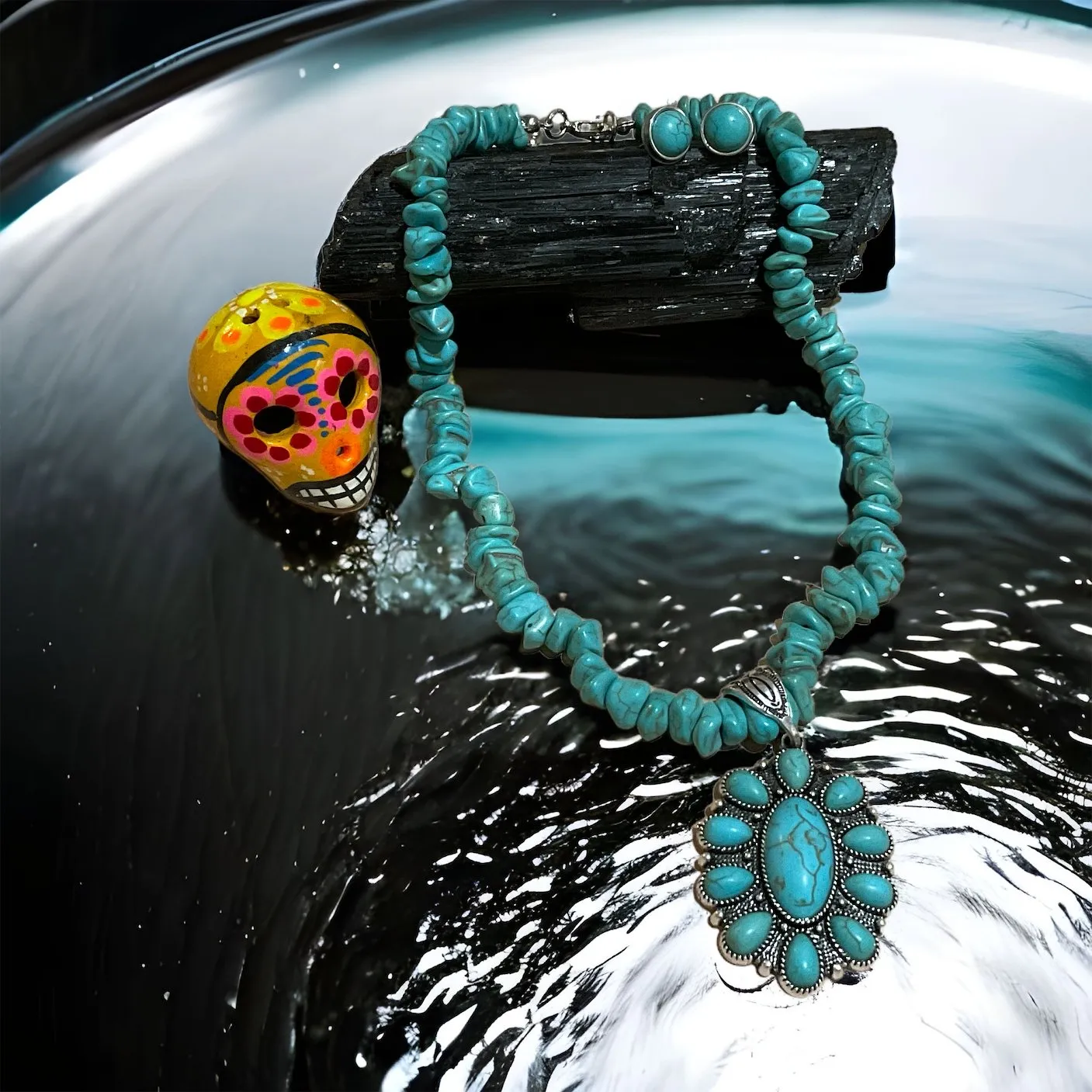 Squash Blossom Turquoise Necklace Set