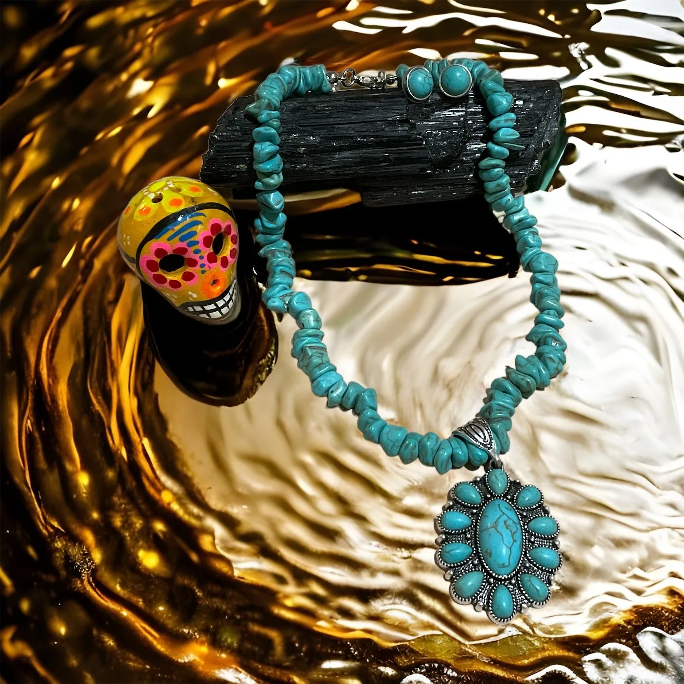 Squash Blossom Turquoise Necklace Set