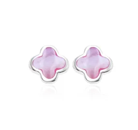 Sterling Silver 8mm Pink Mother of Pearl Clover Stud Earrings