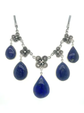 Sterling Silver & Lapis Lazuli 5-Teardrop Necklace