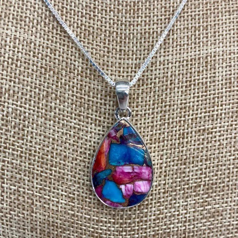 Sterling Silver And Tear Drop Oyster Turquoise Pendant Necklace