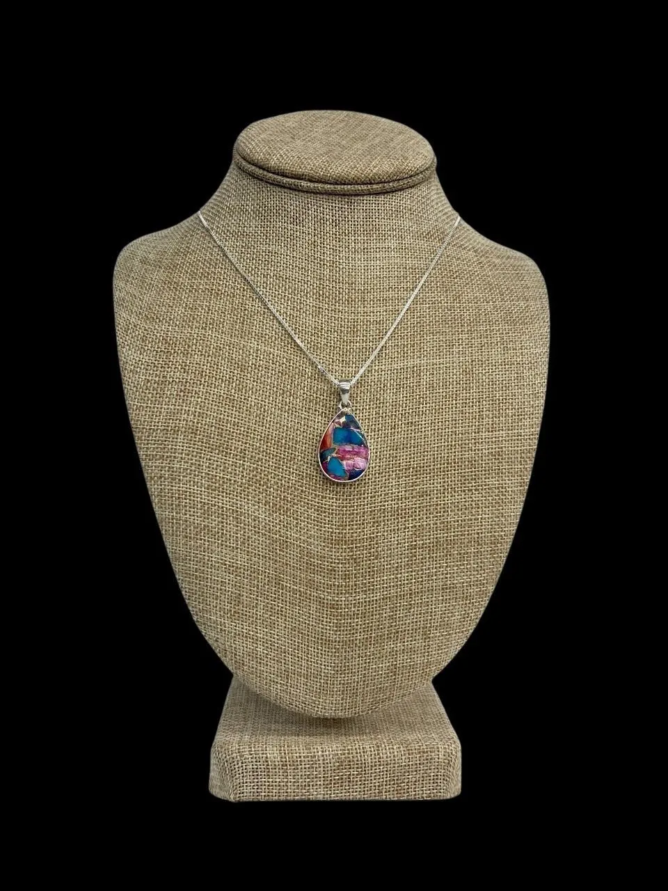 Sterling Silver And Tear Drop Oyster Turquoise Pendant Necklace