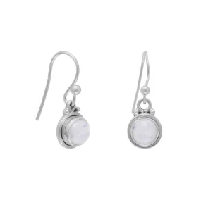 Sterling Silver Round Rainbow Moonstone Dangle Earrings