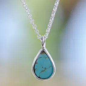 Taxco Sterling Silver Natural Turquoise Teardrop Necklace - Heaven's Tears | NOVICA