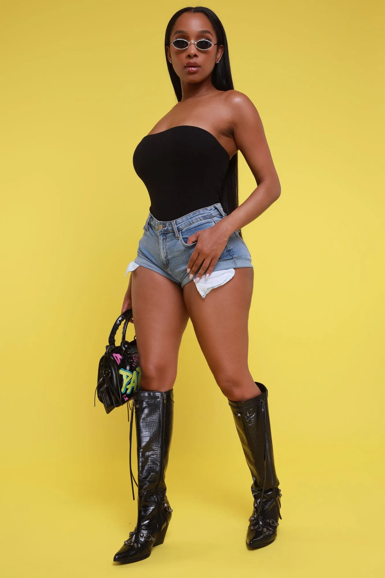 The Right Moves Strapless Bodysuit - Black