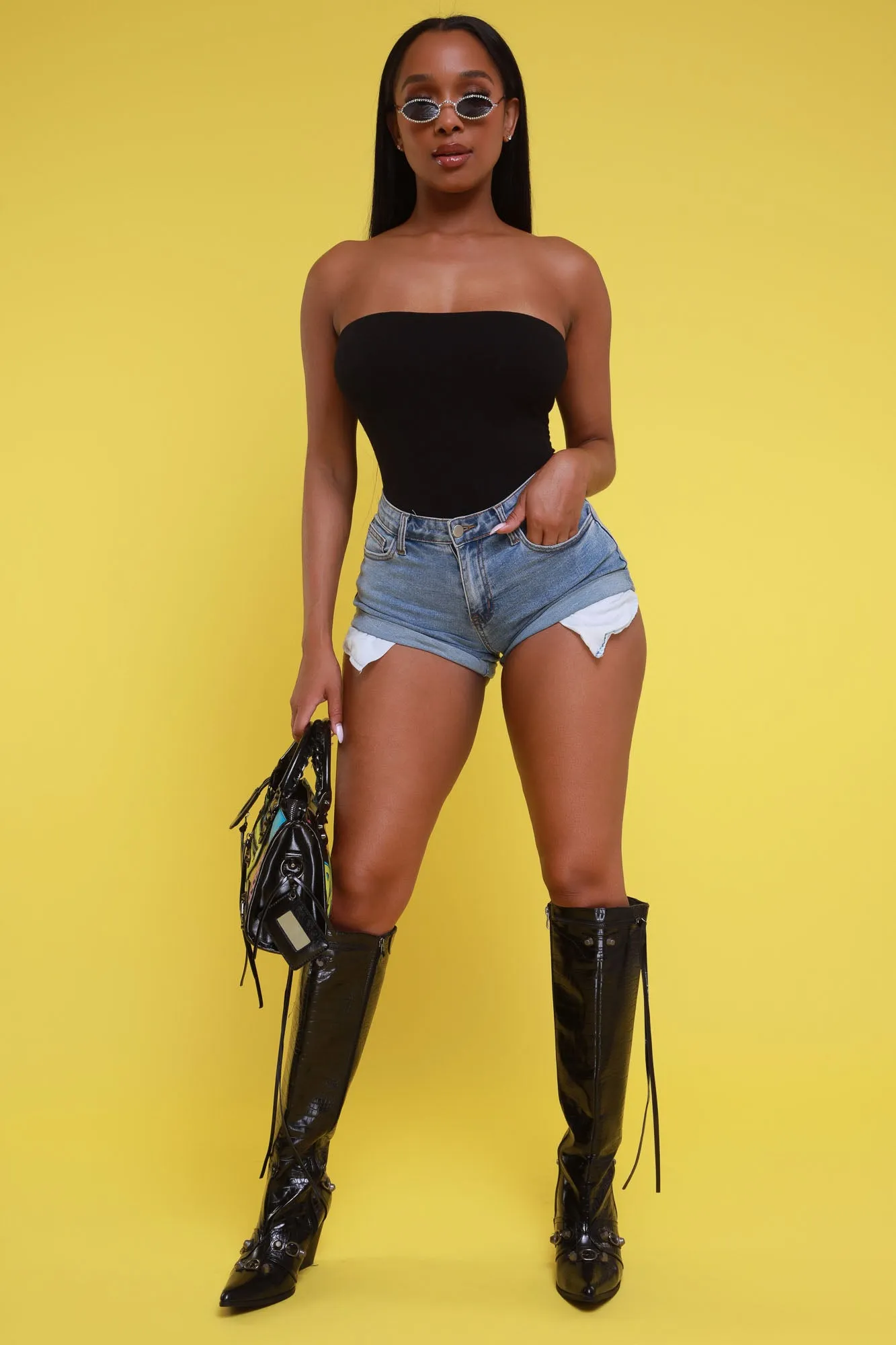 The Right Moves Strapless Bodysuit - Black