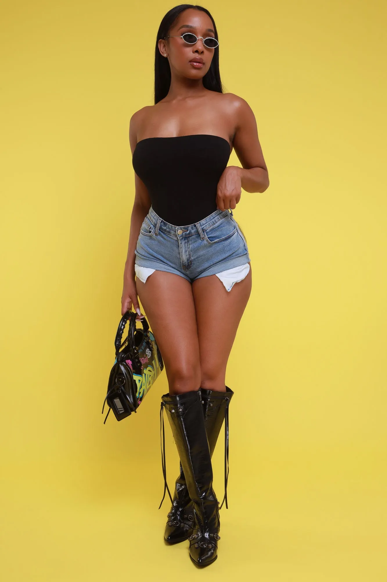 The Right Moves Strapless Bodysuit - Black