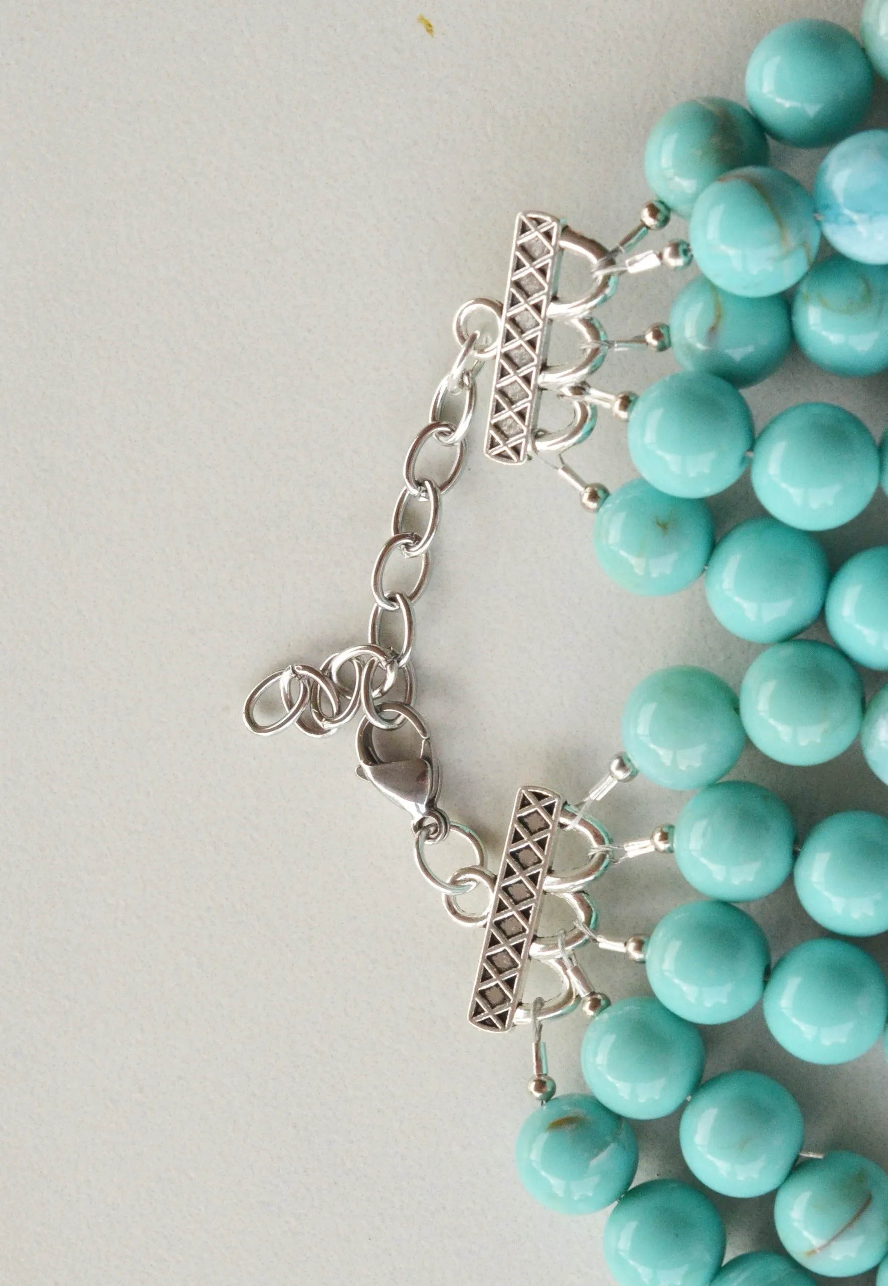 Turquoise Blue Beige Acrylic Bead Chunky Multi Strand Statement Necklace - Alana