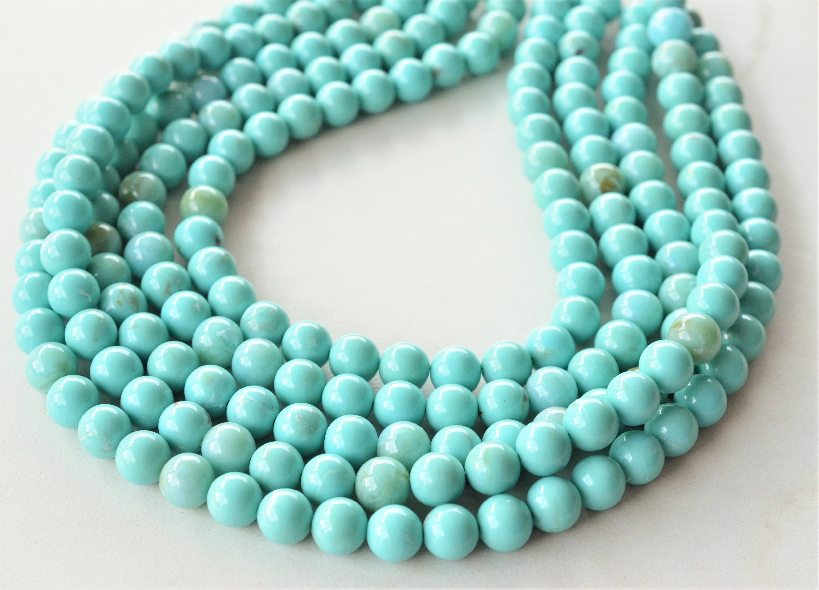 Turquoise Blue Beige Acrylic Bead Chunky Multi Strand Statement Necklace - Alana