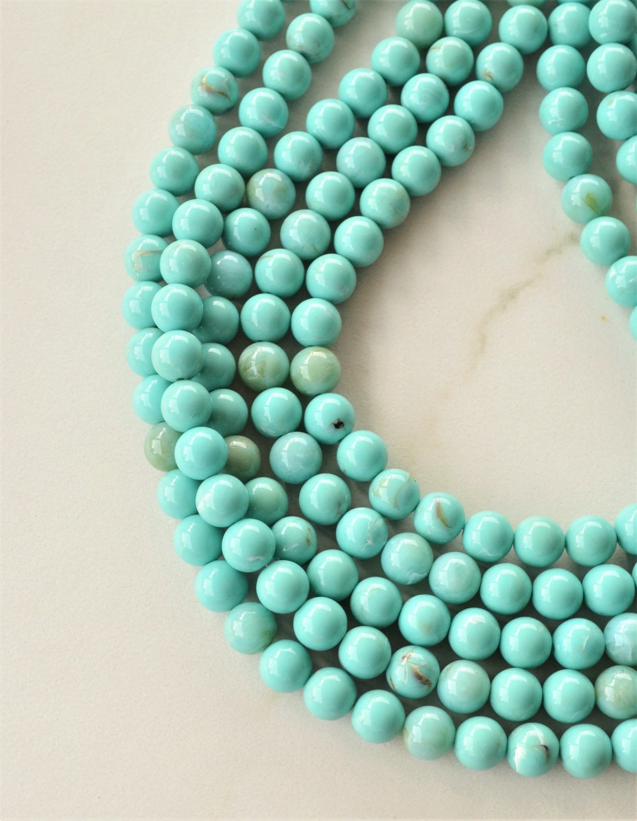 Turquoise Blue Beige Acrylic Bead Chunky Multi Strand Statement Necklace - Alana