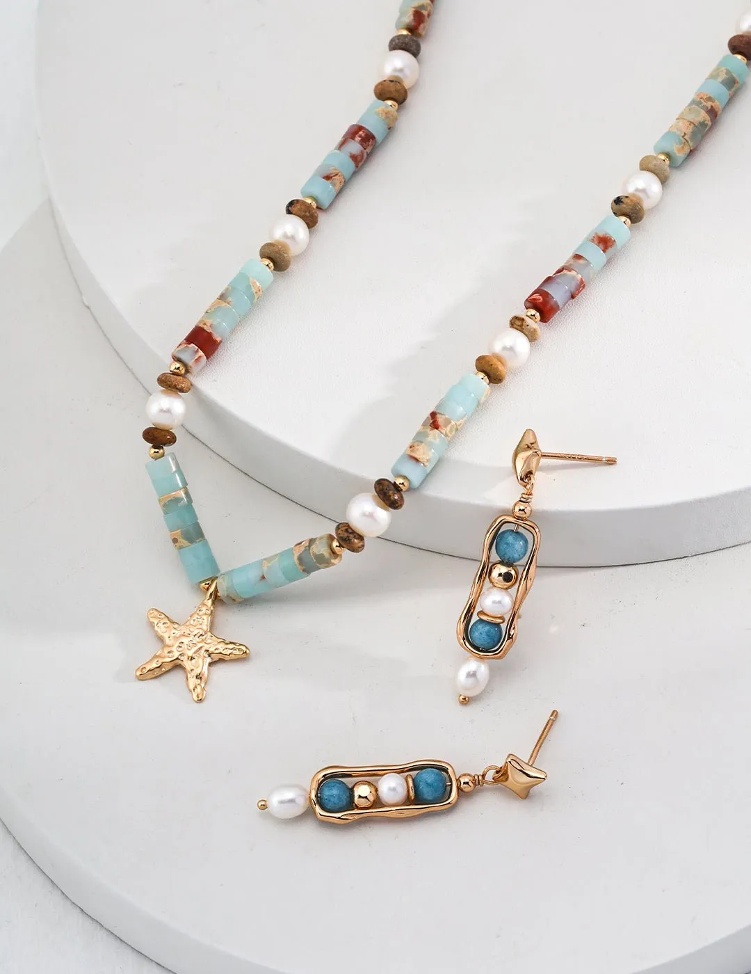 Underwater World Gemstone Starfish Pendant Necklace