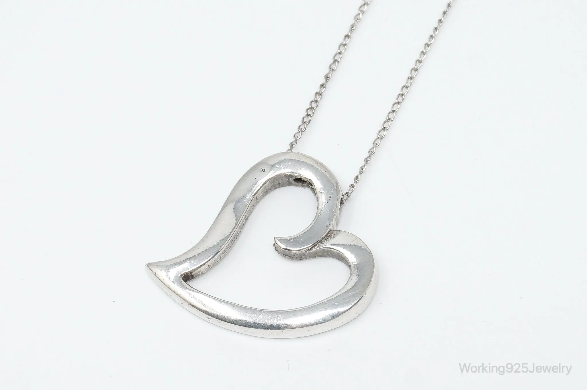 Vintage Designer Sol Kass Open Heart Sterling Silver Necklace