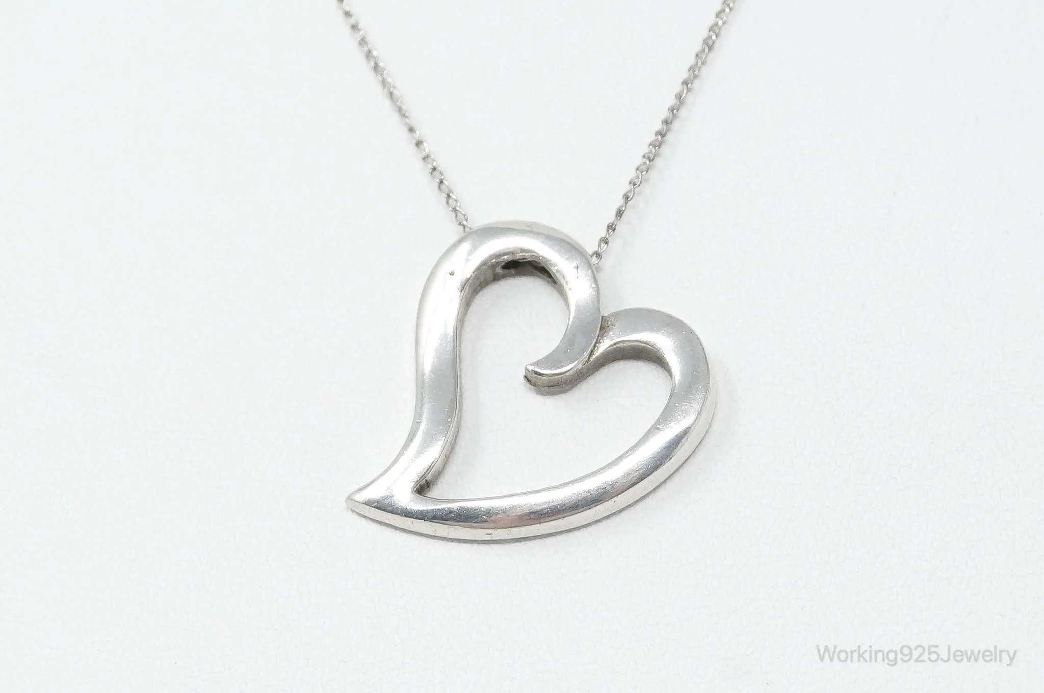 Vintage Designer Sol Kass Open Heart Sterling Silver Necklace