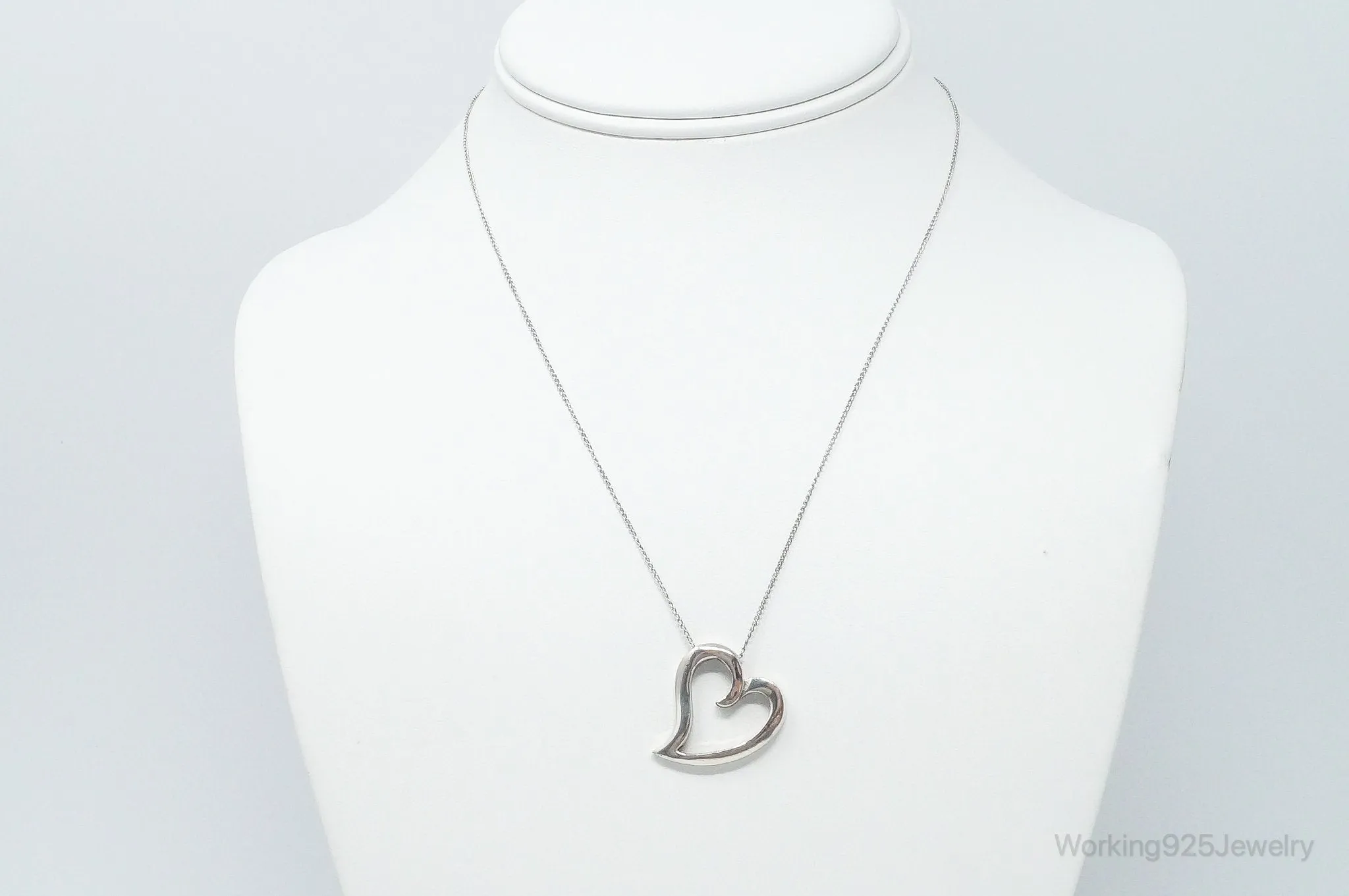 Vintage Designer Sol Kass Open Heart Sterling Silver Necklace