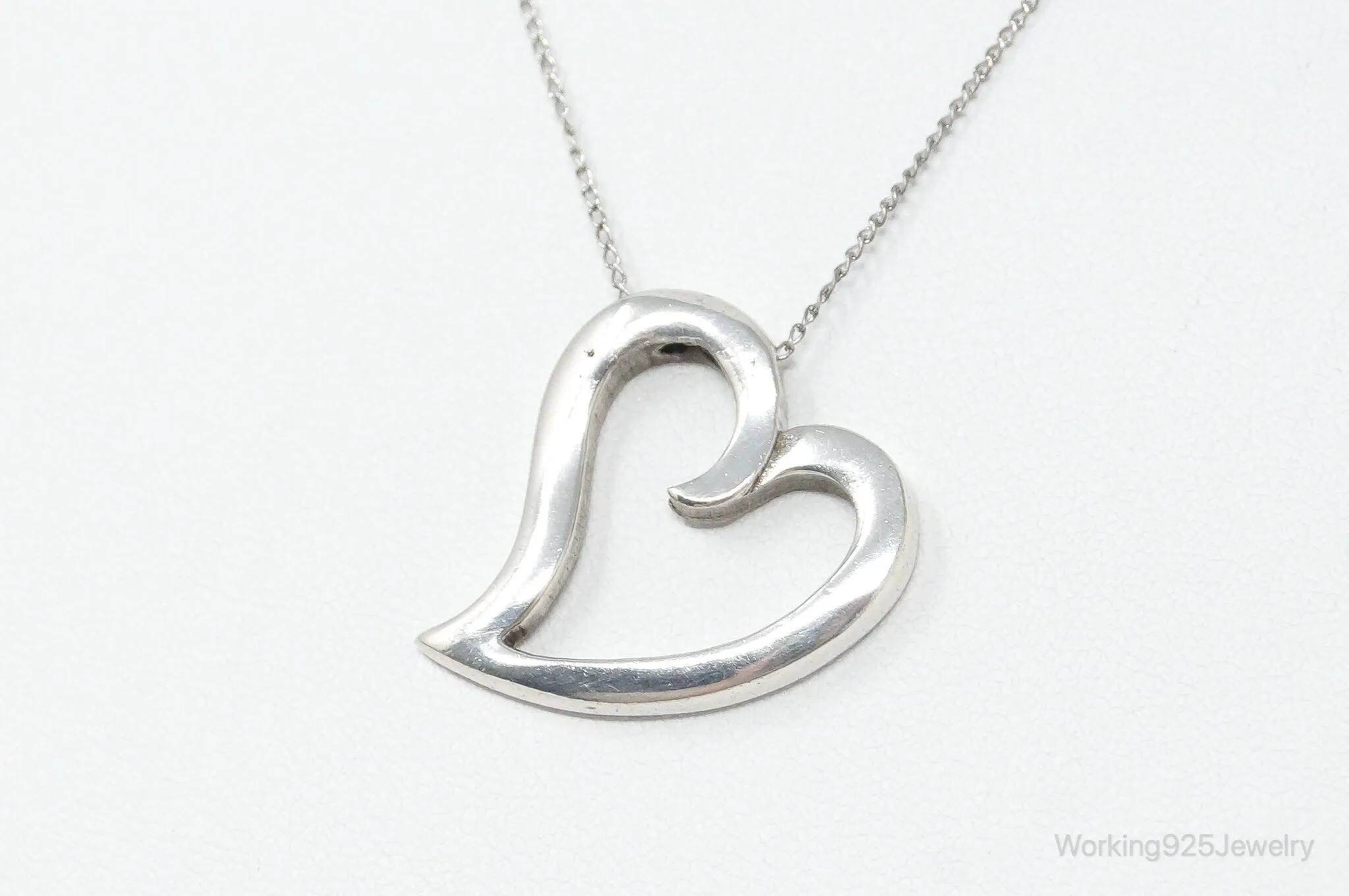 Vintage Designer Sol Kass Open Heart Sterling Silver Necklace