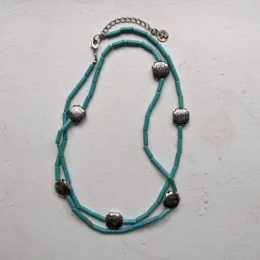 Vintage Southwest Turquoise Concho Necklace Silver Bolo Floral Americana Jewelry