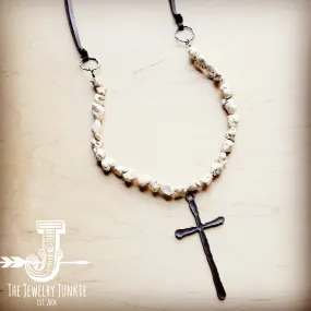**White Chunky Turquoise Necklace w/ Large Copper Cross 254g