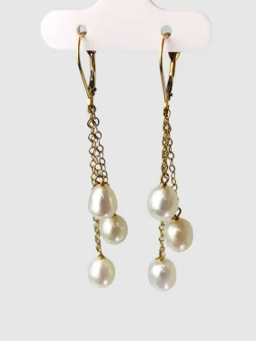 White Freshwater Pearl Tassel Earrings in 14KY - EAR-203-TASPRL14Y-WH