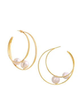 Yellow Chimes Pearl Hoop Earrings for Women | Fashion Golden Women Earrings | Western Style Gold Plated White Pearls Big Hoop Earrings for Girls | Birthday Gift for Girls Anniversary Gift for Women