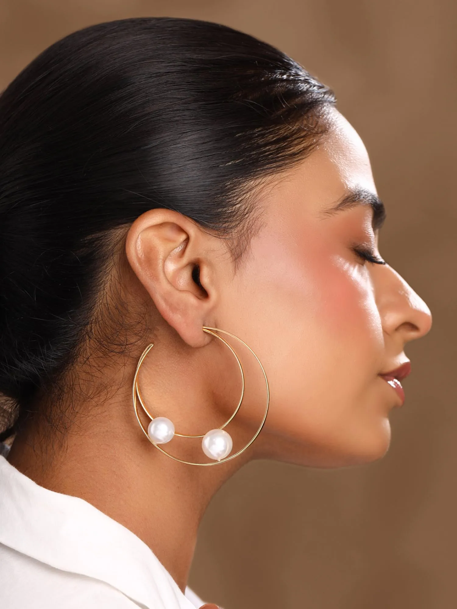 Yellow Chimes Pearl Hoop Earrings for Women | Fashion Golden Women Earrings | Western Style Gold Plated White Pearls Big Hoop Earrings for Girls | Birthday Gift for Girls Anniversary Gift for Women